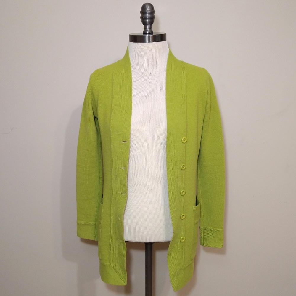 Vintage MicMac Saint Tropez 100% Wool Green Button Up Sweater/Cardigan XS